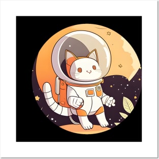 Cat Astronaut Floating in Space - Cat Lover Posters and Art